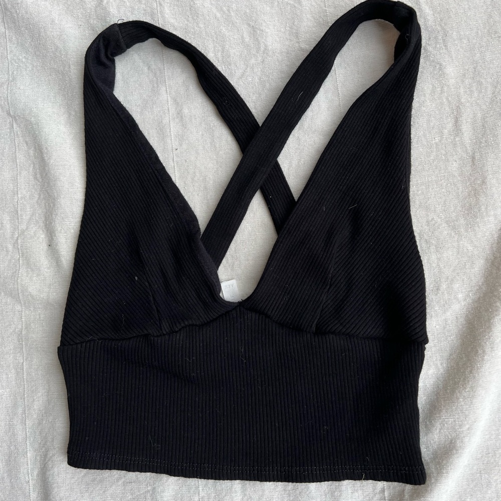 Black plunge crop top- Small